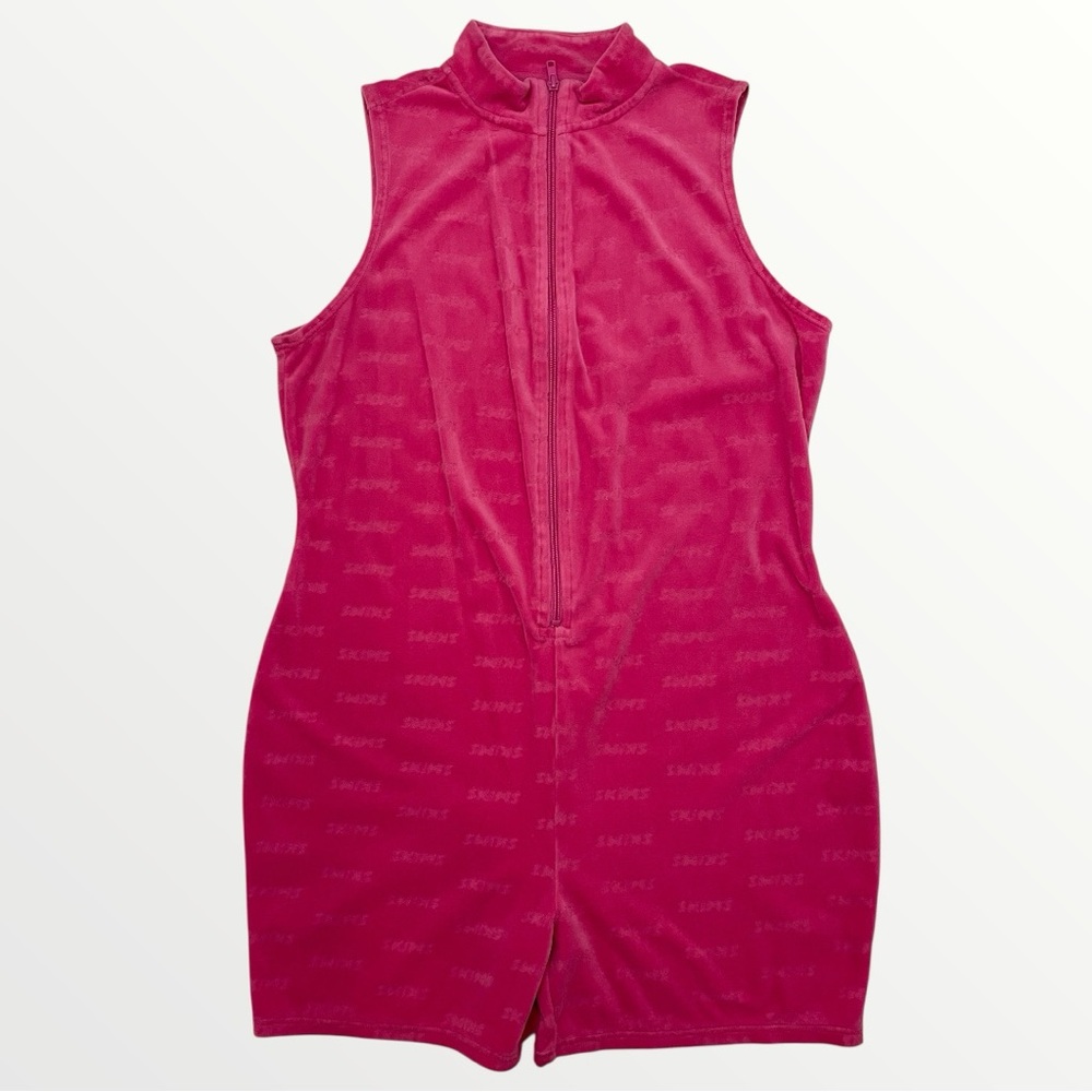 SKIMS pink logo velour romper